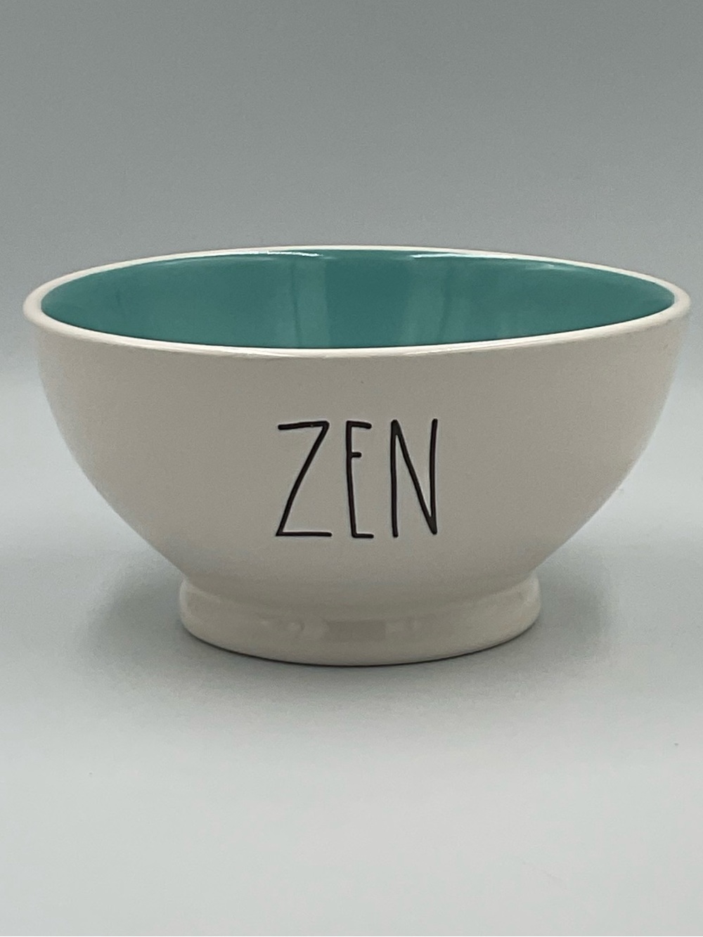 Rae Dunn Zen Ceramic Footed Cereal Bowl - White with Teal Interior Farmhouse